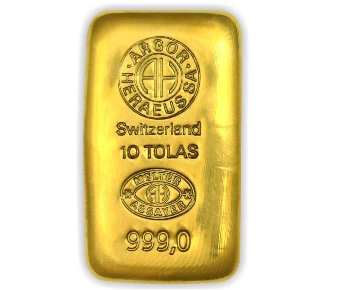 Argor Heraeus 10 Tolas aranytömb, 999,0 tisztaságú befektetési arany Svájcból, prémium minőségű nemesfém.